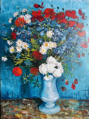 빈센트 반 고흐 수레국화와 양귀비가 있는 꽃병. 1887 (Vase with Cornflowers and Poppies. 1887) 복사본 사진. 사진=최수상 기자