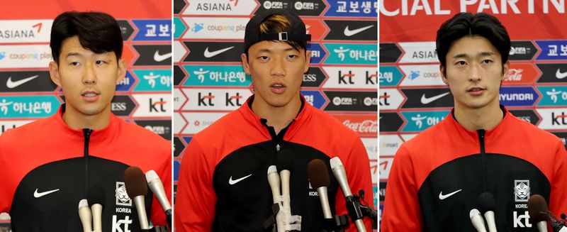대한민국 축구대표팀 손흥민과 황희찬, 조규성이 2022 카타르 월드컵을 마치고 7일 오후 인천국제공항을 통해 귀국하며 소회를 밝히고 있다. 2022.12.7 ⓒ 뉴스1 장수영 기자