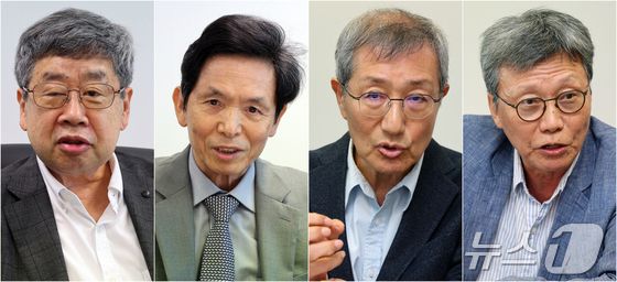 조동근 명지대학교 경제학과 명예교수(왼쪽부터), 최준선 성균관대학교 법학전문대학원 명예교수, 이홍 광운대 경영학부 명예교수, 이병훈 중앙대학교 사회학과 명예교수가 14일 서울 종로구 뉴스1 사옥에서 열린 '삼성전자 성과급 갈등 어떻게 풀어야 하나' 긴급 좌담회에 참석해 발언하고 있다. 2026.5.14/뉴스1 김진환 기자