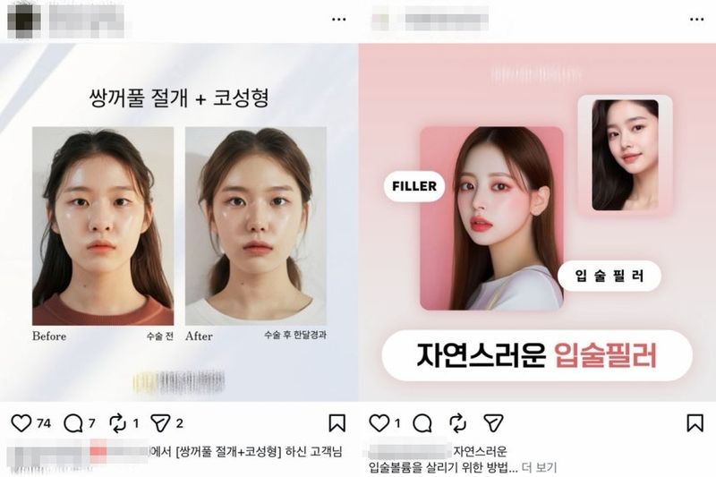 인공지능(AI) 모델로 홍보하는 성형외과. 출처=인스타그램 갈무리, 연합뉴스