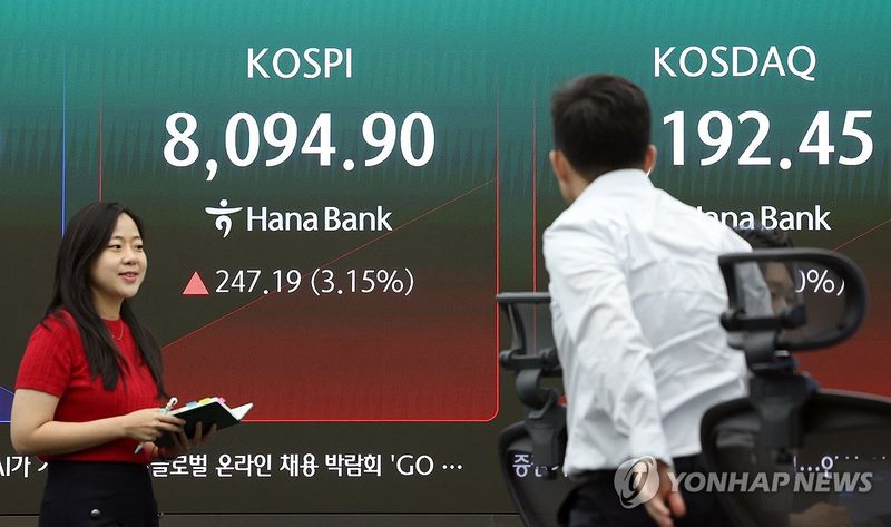 코스피, 6거래일만에 8,000선 탈환…장중 최고치도 경신 (출처=연합뉴스)