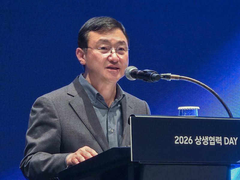 노태문 삼성전자 대표이사 사장이 지난 3월 27일 오후 경기 성남시 더블트리 바이 힐튼 서울 판교에서 열린 삼성전자 DX부문 '2026년 상생협력 데이(DAY)'에서 인사말을 하고 있다. 삼성전자 제공