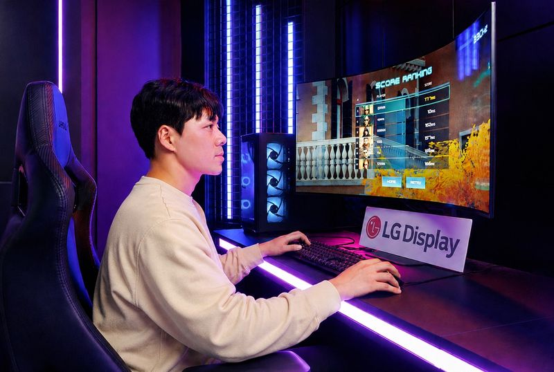 LG디스플레이 모델이 게이밍 OLED를 체험하고 있다. LG디스플레이 제공