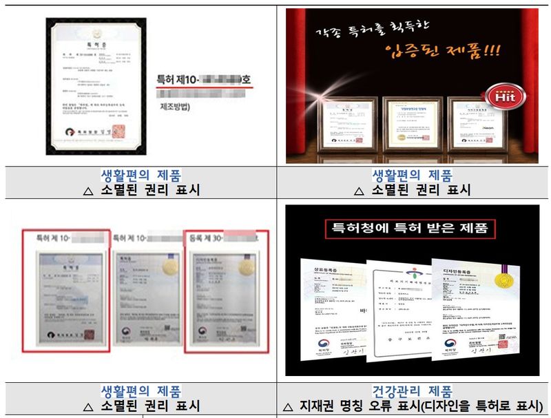 지식재산처의 지식재산권 허위표시 기획조사 적발 사례