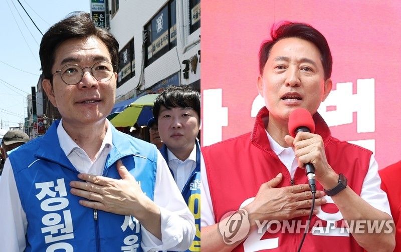 주말 유세 나선 민주당 정원오·국민의힘 오세훈 서울시장 후보 (출처=연합뉴스)