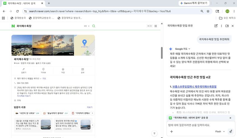 구글의 제미나이 인 크롬을 실행하면 네이버 내 검색 내용도 제미나이를 통해 추가 탐색할 수 있다. (제미나이 인 크롬 갈무리)
