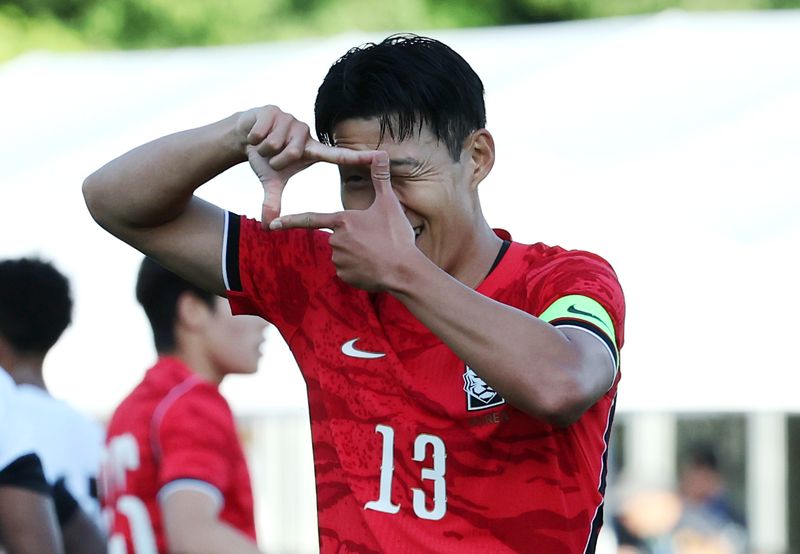 대한민국 축구대표팀 손흥민이 30일(현지시간) 미국 유타주 솔트레이크시티 브리검 영 대학교 BYU 사우스필드 경기장에서 2026 국제축구연맹(FIFA) 북중미 월드컵 앞두고 열린 대한민국과 트리니다드 토바고의 평가전에서 골을 넣고 세리머니를 하고 있다. 2026.5.31 ⓒ 뉴스1 임세영 기자 /사진=뉴스1