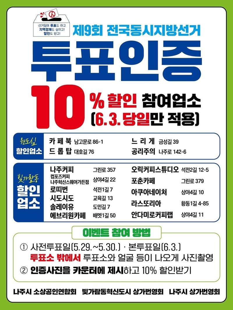 전남 나주시 투표인증 10% 할인 이벤트