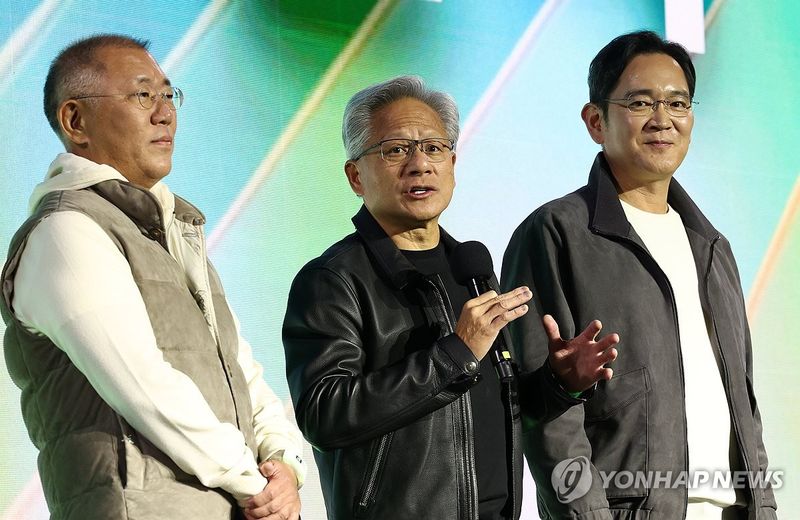 정의선 현대차그룹 회장-젠슨 황 엔비디아 최고경영자-이재용 삼성전자 회장 (출처=연합뉴스)