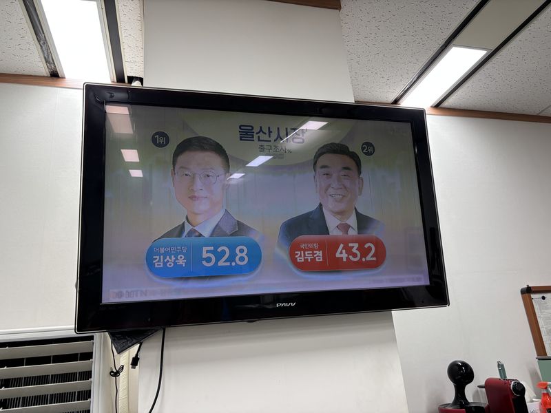 6.3 지방선거 방송 3사 출구조사 울산시장 당선 예측 결과. ubc 울산방송 화면 캡처.