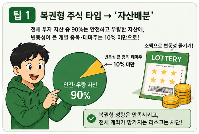 복권형 주식투자자에게 필요한 팁. 자산배분. 챗GPT 생성 이미지