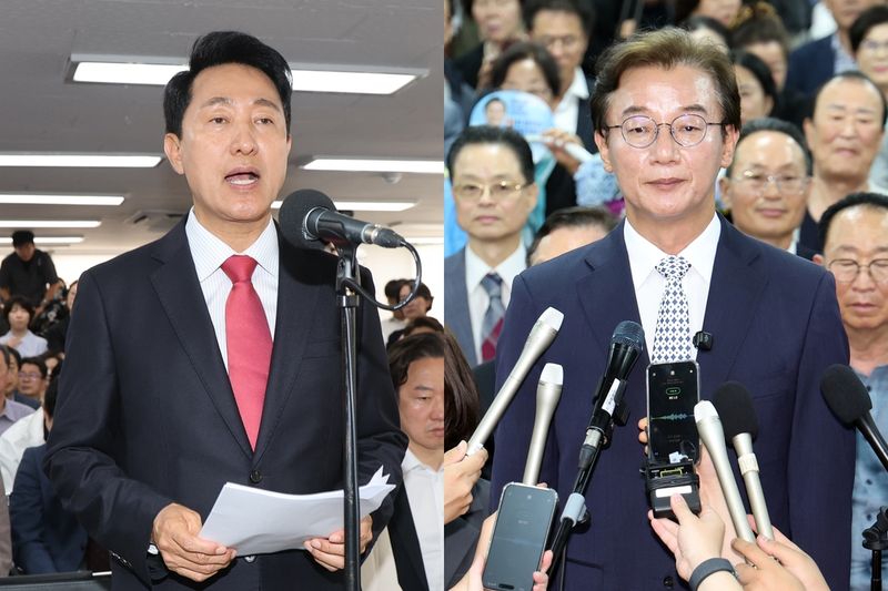 오세훈 서울시장(왼쪽)과 전재수 부산시장 당선인 (출처=연합뉴스)
