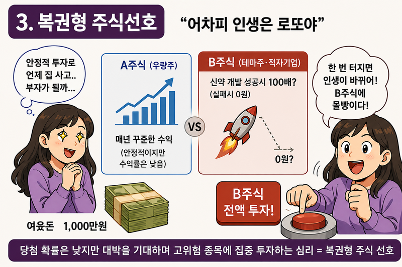 주식 행태적 편향, '복권형 주식선호'(자본시장연구원 연구보고서). 챗GPT 생성 이미지