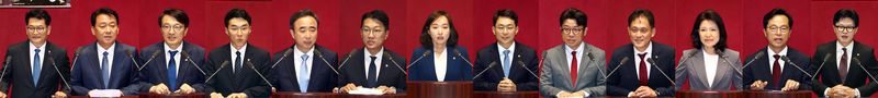 [서울=뉴시스] 고승민 기자 = 제9회 전국동시지방선거 및 국회의원 재보궐 선거에서 당선된 국회의원들이 5일 서울 여의도 국회에서 열린 본회의에서 당선인사를 하고 있다. 왼쪽부터 더불어민주당 송영길, 이광재, 김의겸, 김남국, 임문영, 김남준, 전은수, 박지원 의원, 국민의힘 유의동, 김태규, 이진숙, 윤용근 의원, 한동훈 무소속 의원. 김성범 더불어민주당 의원은 상중으로 불참. 2026.06.05. kkssmm99@newsis.com