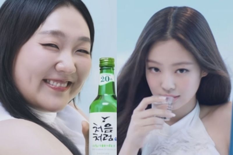 개그우먼 이수지(왼쪽)와 블랙핑크 제니가 각각 출연한 소주 광고 (출처=연합뉴스)