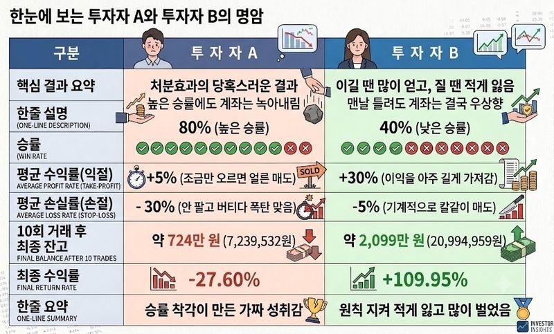 한눈에 보는 투자자 A와 투자자 B의 명암. 제미나이 생성 이미지