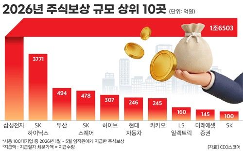 올해 1∼5월 주식보상 규모 상위 10곳 /사진=연합뉴스(CEO스코어)