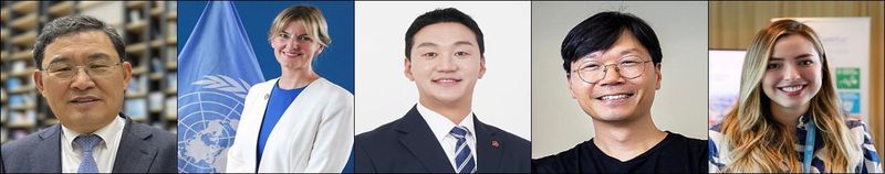 제21회 제주포럼 ‘참여에서 공동 설계로: 글로벌 의제와 지역 실행의 연결’ 세션 참석자들. 왼쪽부터 신성철 UNITAR 제주국제연수센터 소장, 니암 콜리어-스미스 유엔개발계획(UNDP) 태국 주재 상주대표, 김기환 제주특별자치도의회 의원, 김정태 엠와이소셜컴퍼니 대표이사, 아드리아나 로페스 멘도사 유엔훈련연구기구 글로벌 코디네이터. /사진=제주포럼사무국 제공
