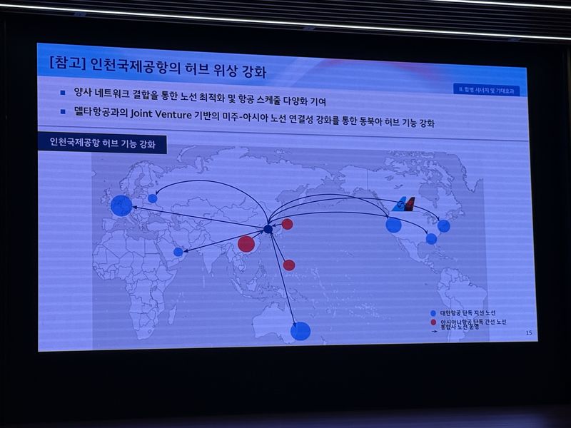 19일 서울 여의도 한국투자증권에서 열린 대한항공 주주간담회 발표. 사진=강구귀 기자