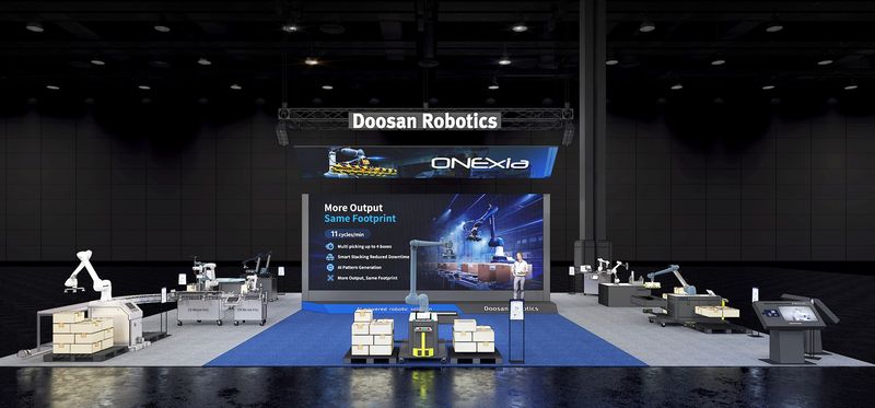 22일 ~ 25일(현지시간) 미국 시카고에서 열리는 ‘오토메이트(Automate) 2026)에 참가하는 두산로보틱스 부스 랜더링 이미지. 두산로보틱스 제공