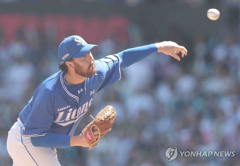 10일 삼성 선발 오러클린 역투 (출처=연합뉴스)