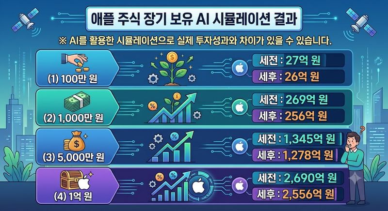 애플 주식 장기 보유 AI 시뮬레이션 결과. 제미나이 생성 이미지