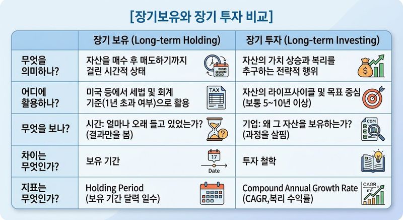 장기보유와 장기투자 비교. 제미나이 생성 이미지ㅏ