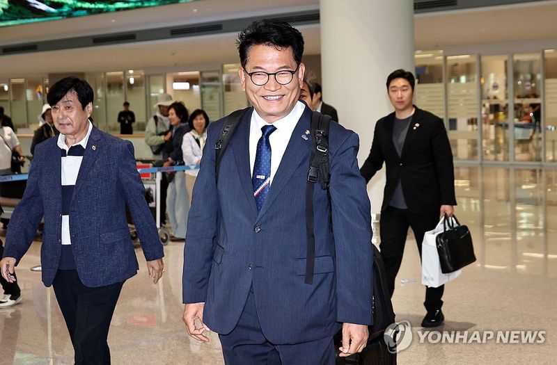 귀국하는 송영길 의원 (출처=연합뉴스)