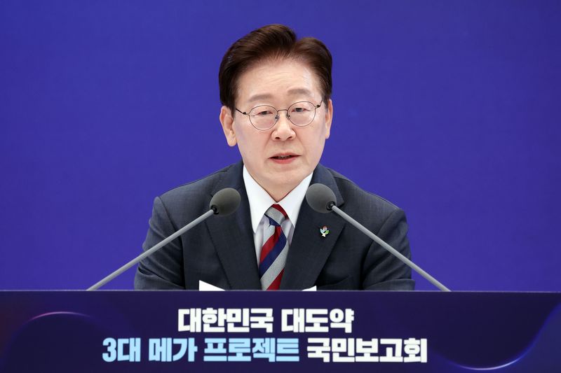 이재명 대통령이 29일 청와대 영빈관에서 열린 대한민국 대도약 3대 메가프로젝트 국민보고회에서 발언하고 있다. 2026.6.29 ⓒ 뉴스1 허경 기자