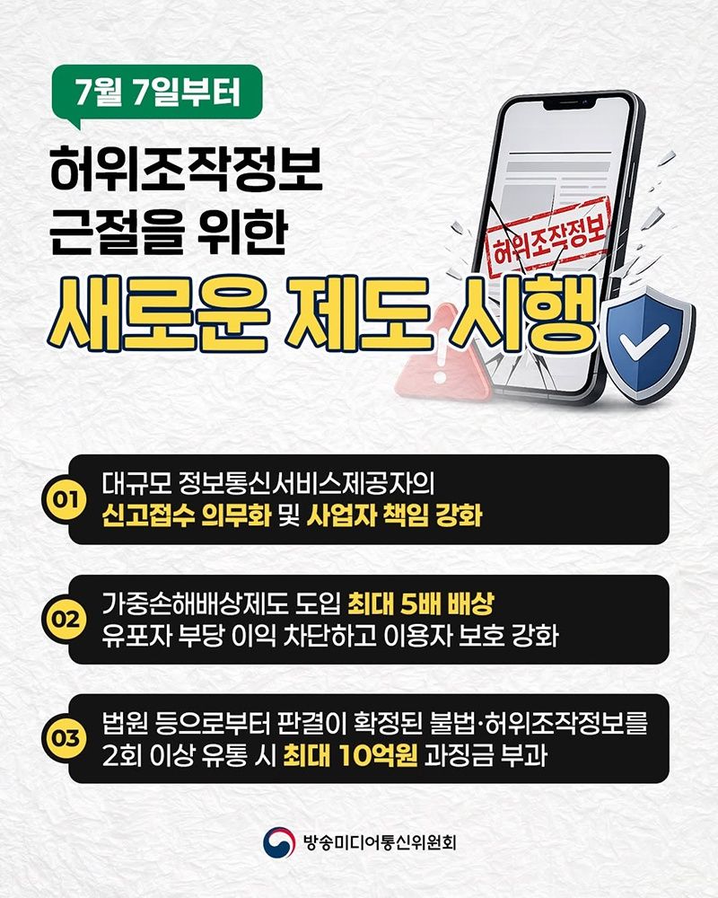 [서울=뉴시스]온라인상 불법정보와 허위조작정보 유통에 따른 책임을 강화하는 내용의 정보통신망법이 오는 7일부터 시행된다. (사진=방미통위 제공) *재판매 및 DB 금지