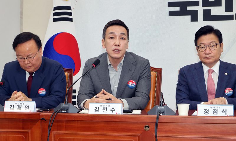 김민수 국민의힘최고위원이 6일 서울 여의도 국회에서 열린 최고위원회의에서 발언하고 있다. 사진=박범준 기자