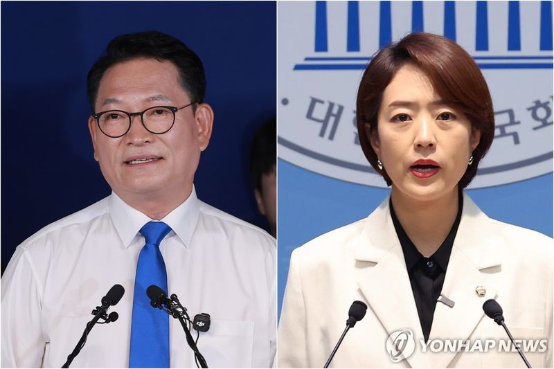 당 대표 출마 선언하는 송영길·고민정 (출처=연합뉴스)