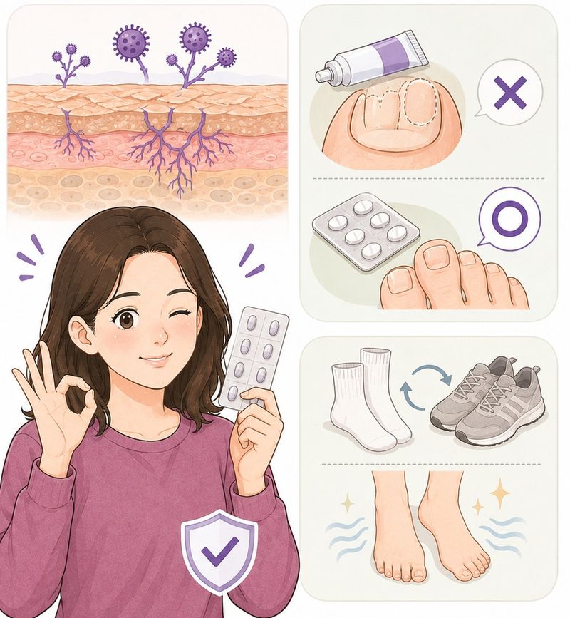 무좀 치료는 처방받은 치료 기간을 끝까지 지키는 것이 핵심이다. 또한 평소 신발과 양말을 매일 바꿔 신어 발을 건조하게 유지해야 재감염을 예방할 수 있다./사진=챗GPT