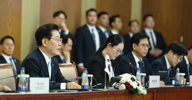 이재명 대통령이 9일(현지시간) 몽골 울란바타르 정부청사에서 열린 한-몽골 정상회담에서 발언하고 있다. 2026.7.9 ⓒ 뉴스1 이재명 기자