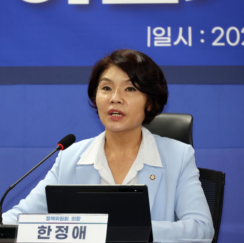 더불어민주당 한정애 정책위의장이 13일 국회 의원회관에서 열린 2026 하반기 경제성장전략 당정 협의에서 인사말을 하고 있다. 사진=서동일 기자