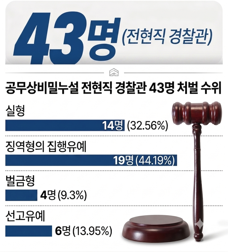 지난 2016~2026년 전현직 경찰관의 공무상비밀누설 사건 주요 선고 내용. 기사 내용 이해를 돕기 위해 생성한 AI 이미지