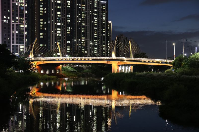 [안양=뉴시스] 안양 비산대교 경관조명 교체 후 전경. (사진=안양시 제공).2026.07.14. photo@newsis.com