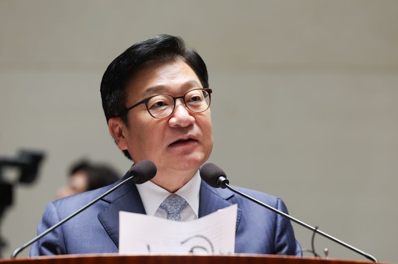 [서울=뉴시스] 김근수 기자 = 정점식 국민의힘 원내대표가 지난 13일 오후 서울 여의도 국회에서 열린 의원총회에서 발언하고 있다. 2026.07.13. ks@newsis.com
