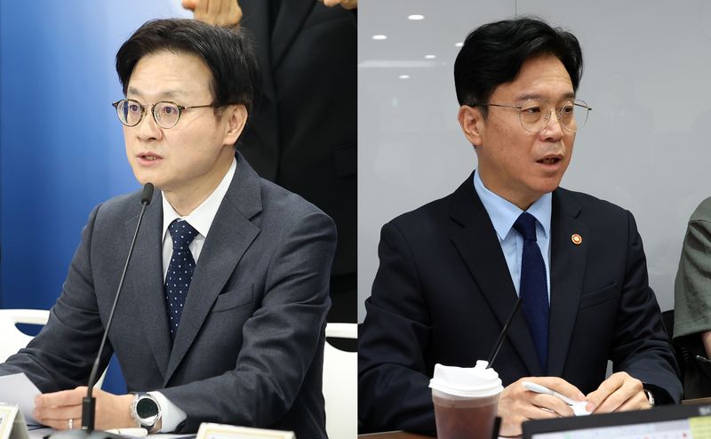 [세종=뉴시스]좌측부터 김정관 산업통상부 장관과 김영훈 고용노동부 장관의 모습.(사진=뉴시스 DB)