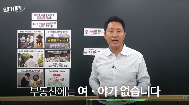 서울시가 15일 공개한 영상에서 오세훈 서울시장이 서울 부동산시장에 관한 설명을 하고 있다. /사진=뉴시스