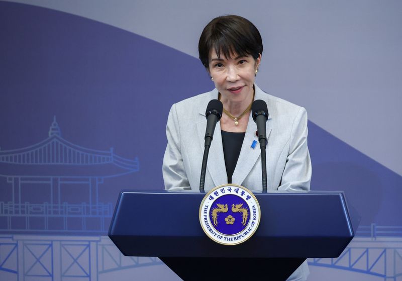 [안동=뉴시스] 최동준 기자 = 다카이치 사나에 일본 총리가 지난 5월 19일 경북 안동시 한 호텔에서 한일 공동언론발표를 하고 있다. 2026.07.20. photocdj@newsis.com