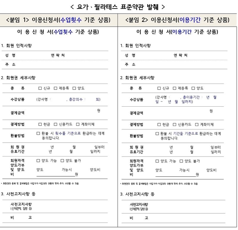 [세종=뉴시스] 앞으로 요가·필라테스 이용권을 중도 해지할 때 환불금은 실제 결제금액을 기준으로 산정하고, 위약금은 이용료의 10%로 명확화된다. 또 사업자가 휴업이나 폐업을 할 경우에는 최소 2주 전에 소비자에게 이를 알려야 한다. (자료 = 공정위 제공) 2026.07.20 *재판매 및 DB 금지