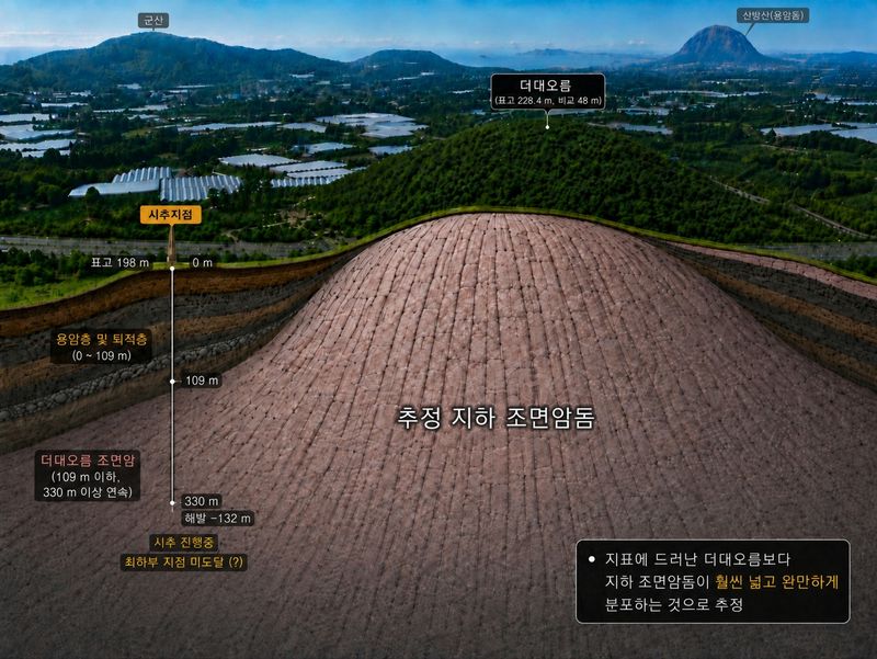서귀포시 상예동 더데오름 땅속에서 산방산에 버금가는 규모의 용암돔이 확인됐다.(제주도 세계유산본부 제공. 재판매 및 DB 금지)/뉴스1