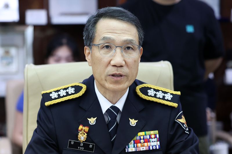 지난 22일 유재성 경찰청장 직무대행이 서울 서대문구 경찰청에서 열린 프로게이머 '페이커' 이상혁 명예경찰 및 사이버도박 예방 홍보대사 위촉식에서 발언하고 있다. 뉴시스