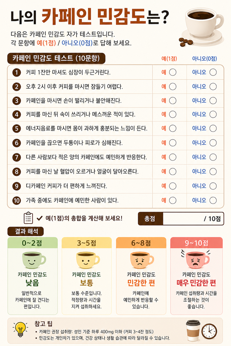 카페인 민감도 자가 테스트 /사진=기사의 이해를 돕기 위해 AI로 생성한 이미지 [AI생성 이미지 - ChatGPT]