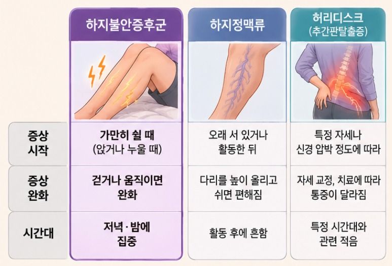 하지불안증후군과 하지정맥류·허리디스크의 구분. /사진=챗GPT