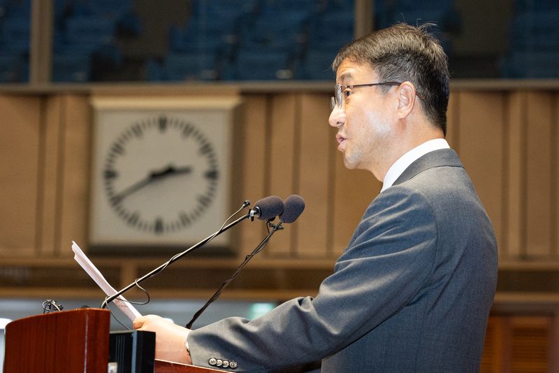한병도 더불어민주당 당대표 직무대행 겸 원내대표가 29일 서울 여의도 국회에서 열린 의원총회에서 모두 발언을 하고 있다. 2026.6.29 ⓒ 뉴스1 유승관 기자