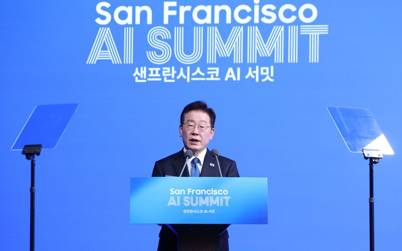 이재명 대통령이 24일(현지시간) 미국 샌프란시스코 미드웨이에서 열린 AI 서밋에서 발언을 하고 있다. 2026.7.25 ⓒ 뉴스1 허경 기자