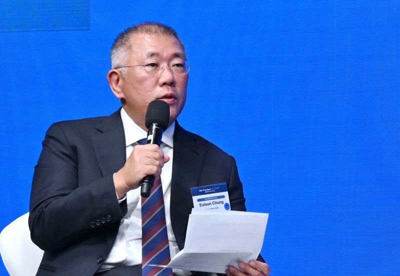 정의선 현대차그룹 회장이 24일(현지시각) 미국 샌프란시스코에서 열린 AI서밋에서 발언하고 있다. 사진=뉴스1화상