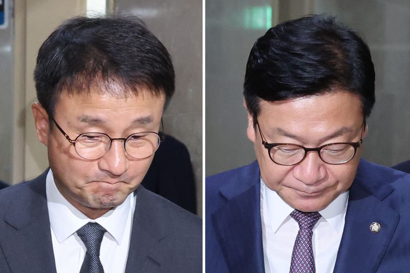 한병도 더불어민주당 당대표 직무대행 겸 원내대표(왼쪽)와 정점식 국민의힘 원내대표가 29일 서울 여의도 국회에서 열린 여야 원내대표 회동을 마친 후 운영위원장실을 나서고 있다. 2026.6.29 ⓒ 뉴스1 신웅수 기자